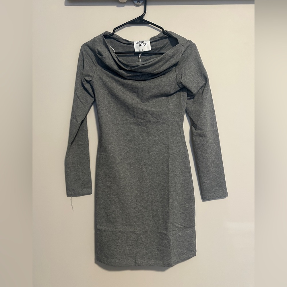 New! Paper Heart Charcoal Long Sleeve Dress Size 8 Bodycon Dress NWT